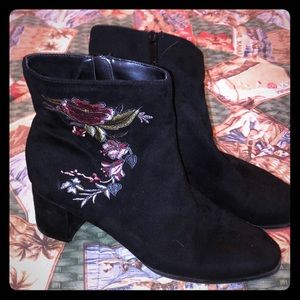Embroidered Black Ankle Boots